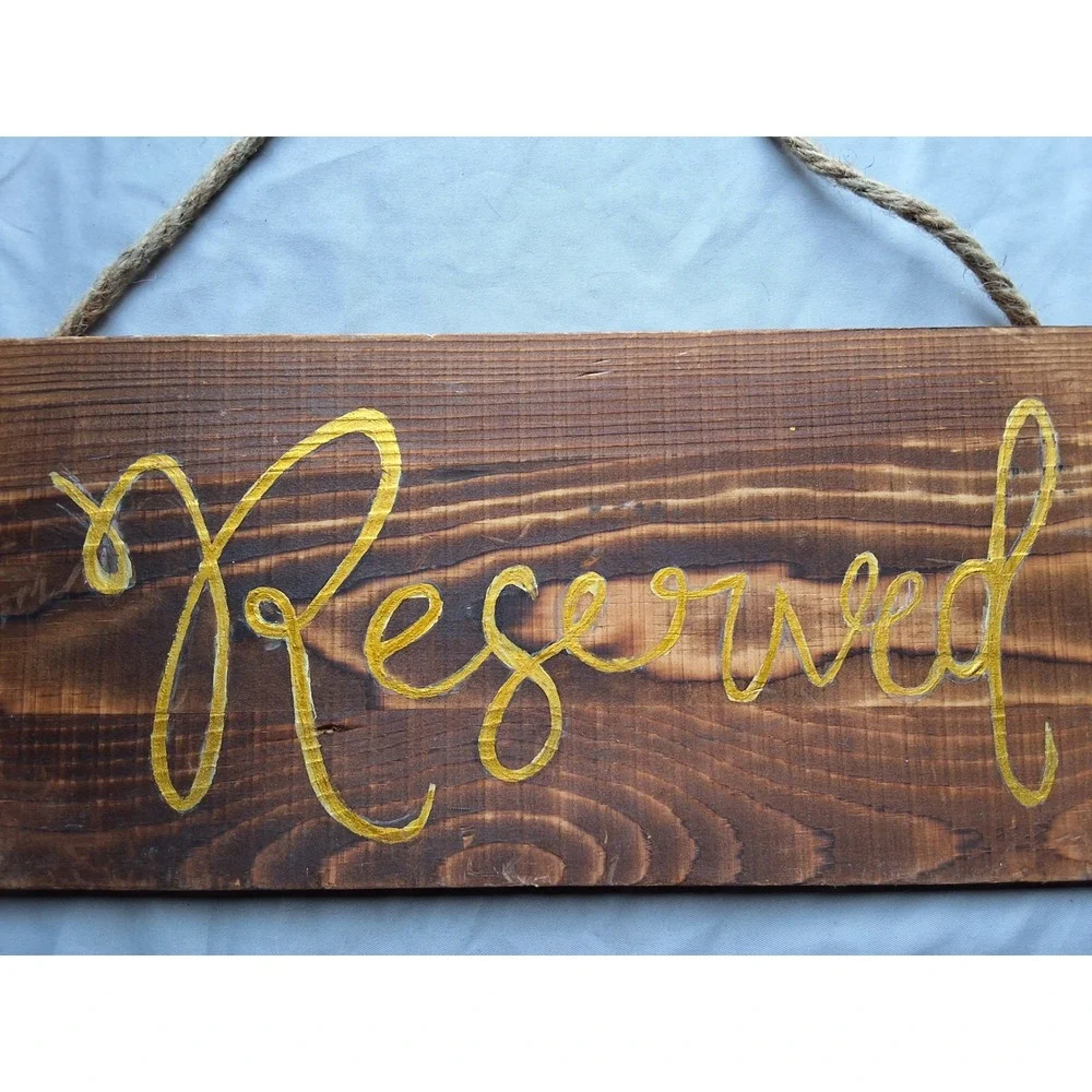 Rustic Wooden Reserved Signs Set of 2 Gold Script Wedding Event Decor Jute Rope